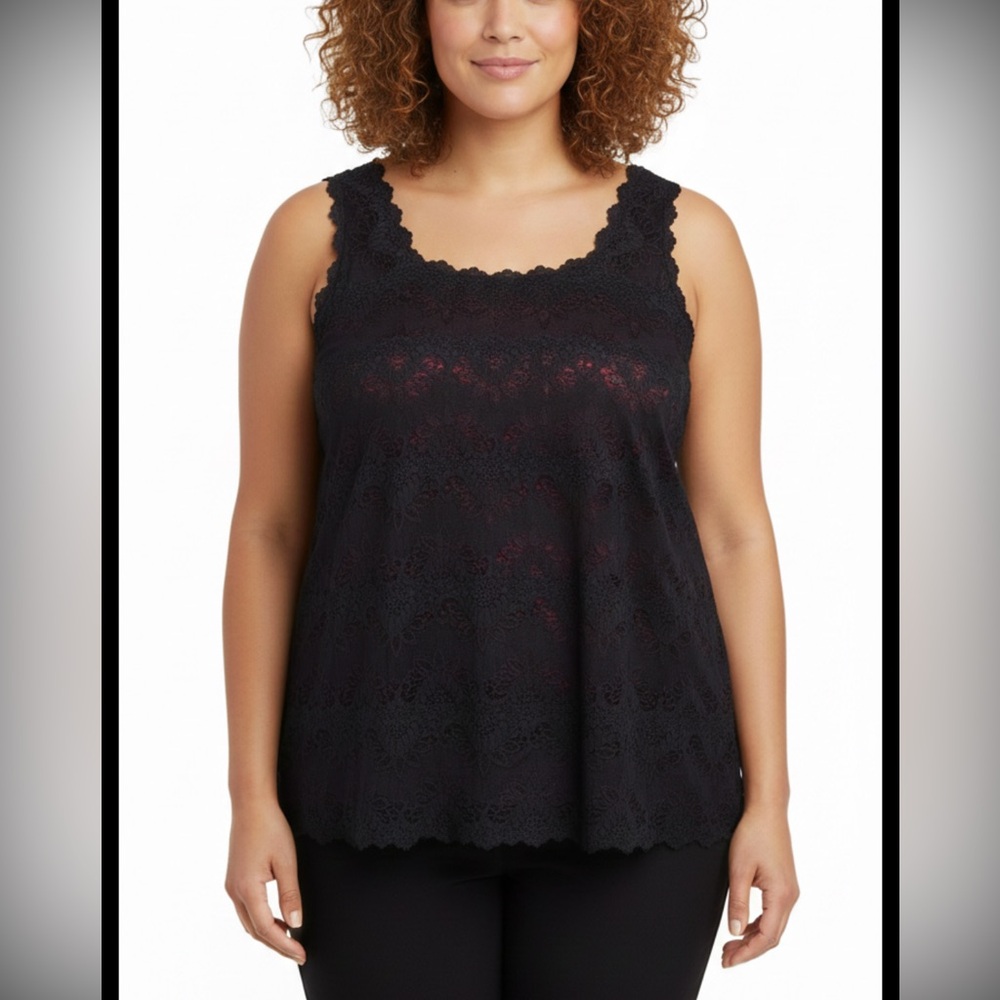 Classic Editions 1X Black and red goth lace tank top